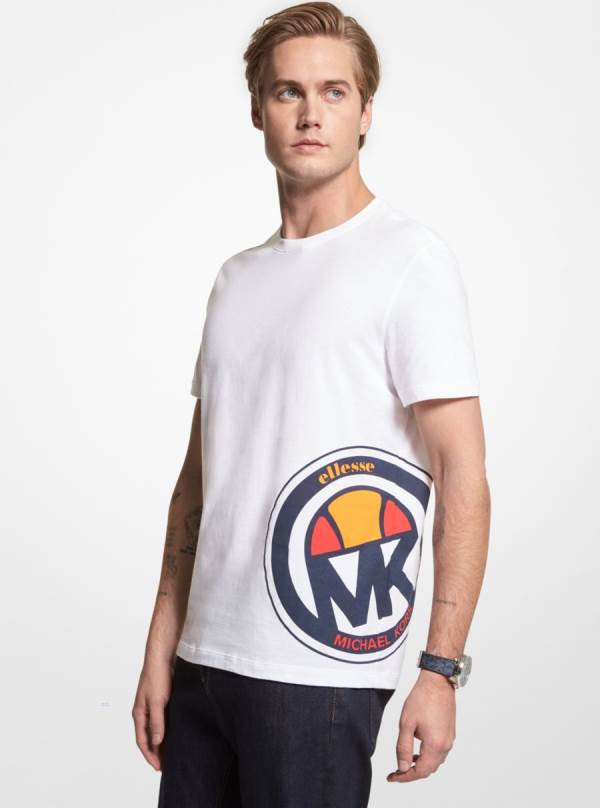 Panske Tricko Michael Kors MK X ellesse Logo Cotton Biele - Oblecenie Michael Kors Slevy | BJVSW-0387